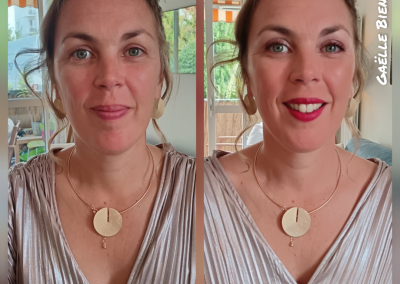 Maquillage invitée maquilleuse a domicile Gaëlle bien être bouche rouge